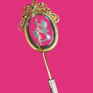 Vintage Victorian Reverse Intaglio Glass Lapel Stick Pin Cupid Venus